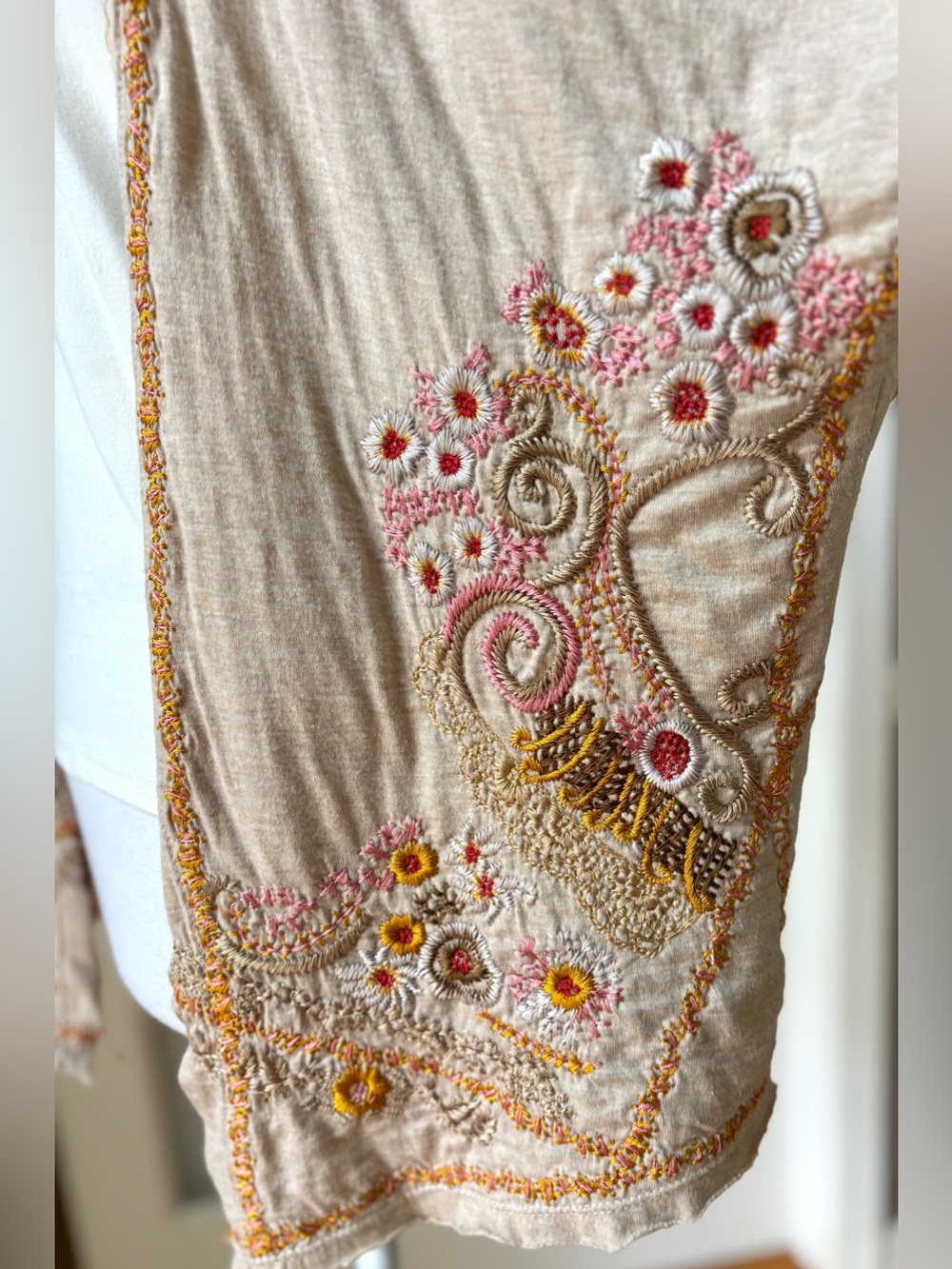 Biya Johnny Was Embroidered Linen Boho Jacket Floral Open XS - Picture 5 of 10